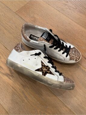 Rare Golden Goose Sneakers with Rose Gold Glitter & Leopard Star